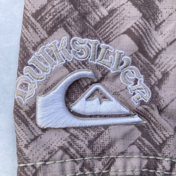 Quicksilver Swim Trunks Mens 34 Tan Floral Hawaiian Stretch Bathing Suit Pool - Picture 3 of 10